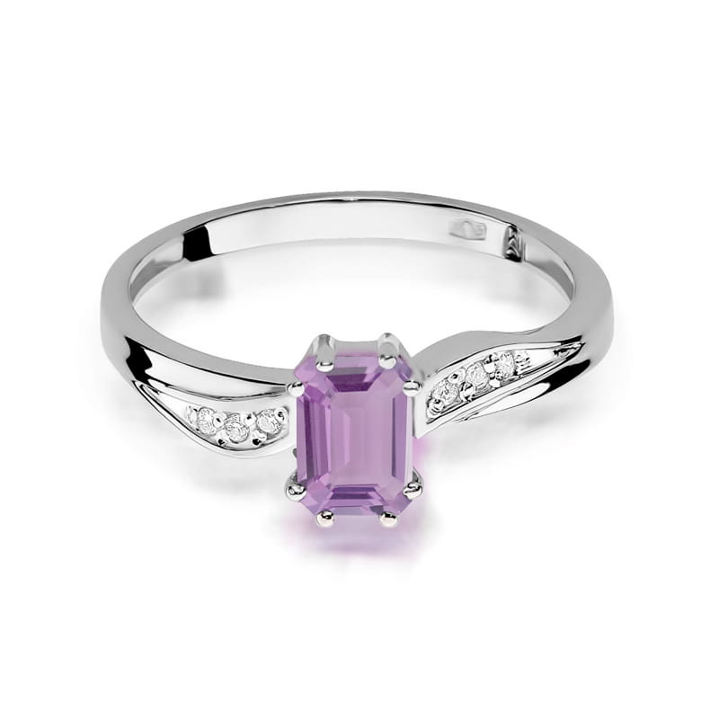 Inel Aur 9K cu Ametist 0.50 ct si Diamante Naturale 0.03 ct