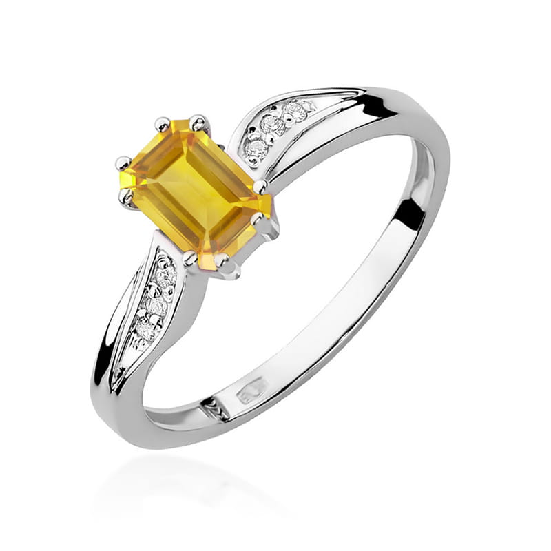 Inel Aur 9K cu Citrin 0.60 ct si Diamante Naturale 0.03 ct
