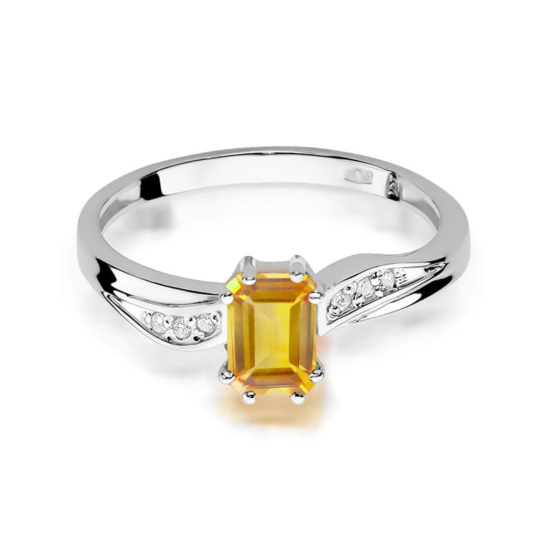 Inel Aur 9K cu Citrin 0.60 ct si Diamante Naturale 0.03 ct