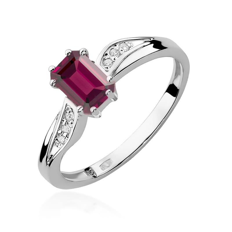 Inel Aur 9K cu Granat 0.70 ct si Diamante Naturale 0.03 ct