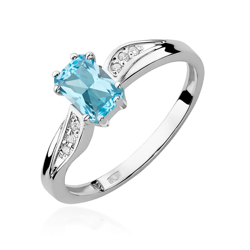 Inel Aur 9K cu Topaz Swiss 0.65 ct si Diamante Naturale 0.03 ct
