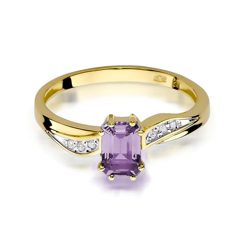 Inel Aur 9K cu Ametist 0.50 ct si Diamante Naturale 0.03 ct