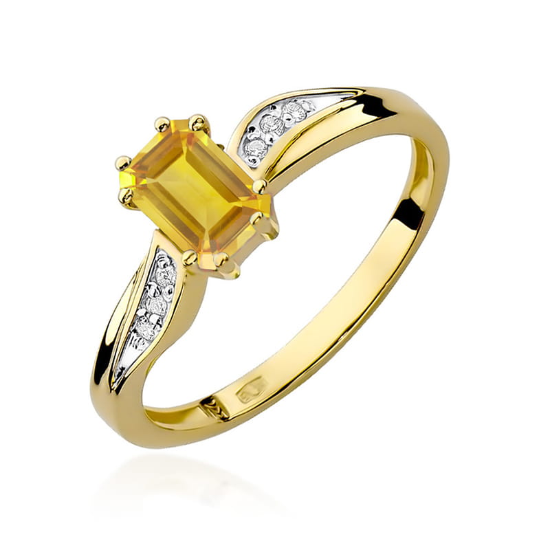 Inel Aur 9K cu Citrin 0.60 ct si Diamante Naturale 0.03 ct