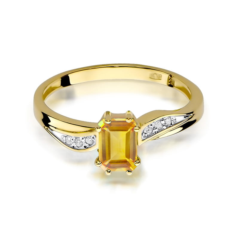 Inel Aur 9K cu Citrin 0.60 ct si Diamante Naturale 0.03 ct