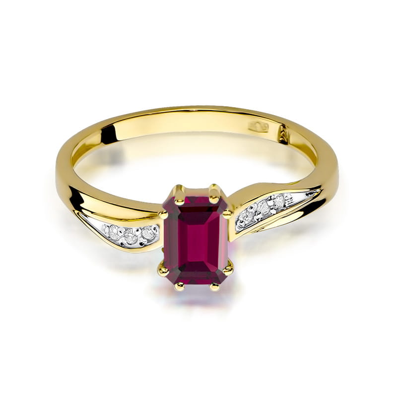 Inel Aur 9K cu Granat 0.70 ct si Diamante Naturale 0.03 ct