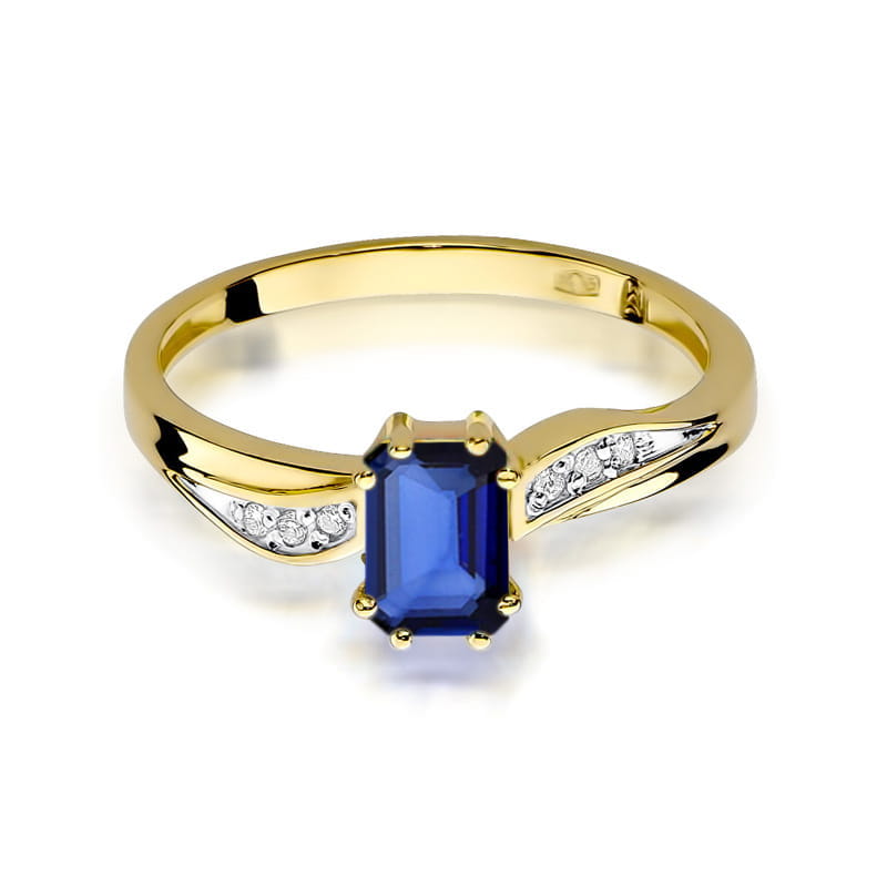 Inel Aur 9K cu Safir 0.60 ct si Diamante Naturale 0.03 ct