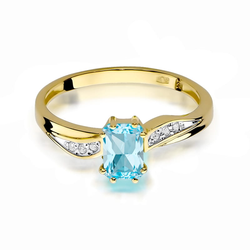 Inel Aur 9K cu Topaz Swiss 0.65 ct si Diamante Naturale 0.03 ct
