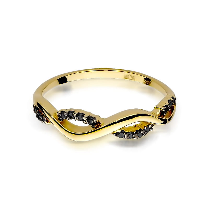 Inel Aur 9K cu Diamante Naturale Negre 0.07 ct