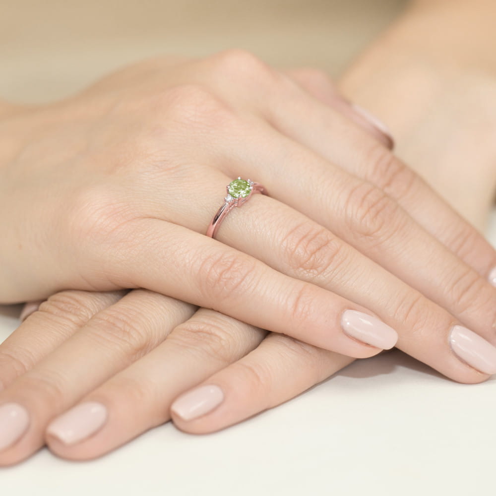 Inel Aur 14K cu Peridot 0.60 ct si Diamante 0.03 ct - Roz