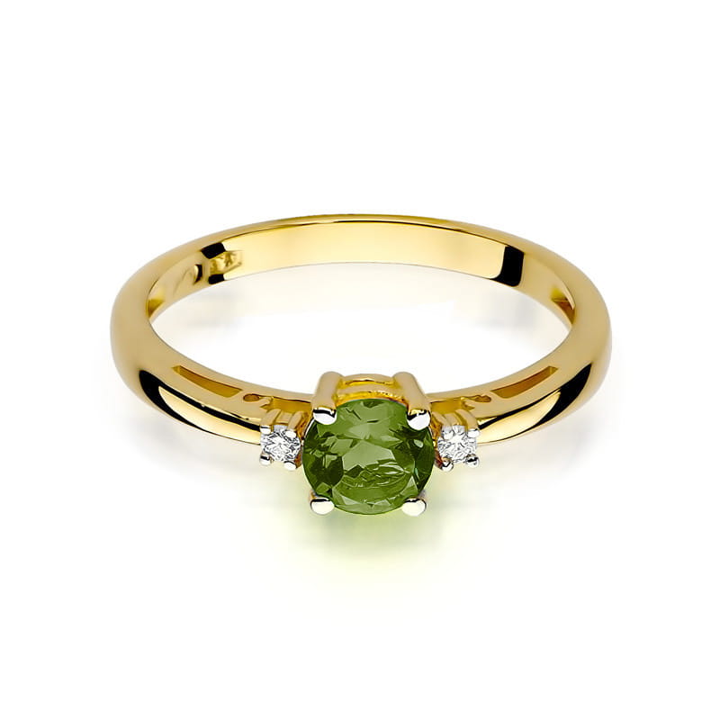 Inel Aur 14K cu Peridot 0.60 ct si Diamante 0.03 ct - Galben