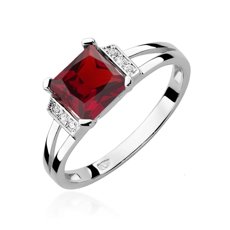 Inel Aur 9K cu Granat 1.30 ct si Diamante Naturale 0.03 ct