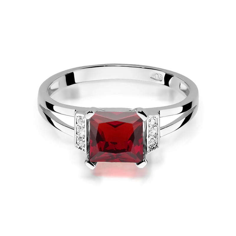 Inel Aur 9K cu Granat 1.30 ct si Diamante Naturale 0.03 ct