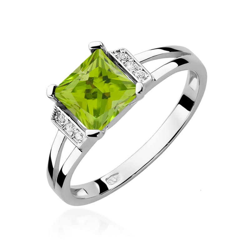 Inel Aur 9K cu Peridot 1.10 ct si Diamante Naturale 0.03 ct