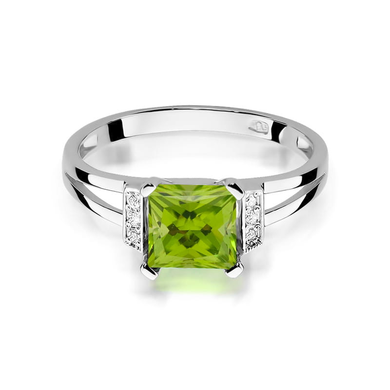 Inel Aur 9K cu Peridot 1.10 ct si Diamante Naturale 0.03 ct