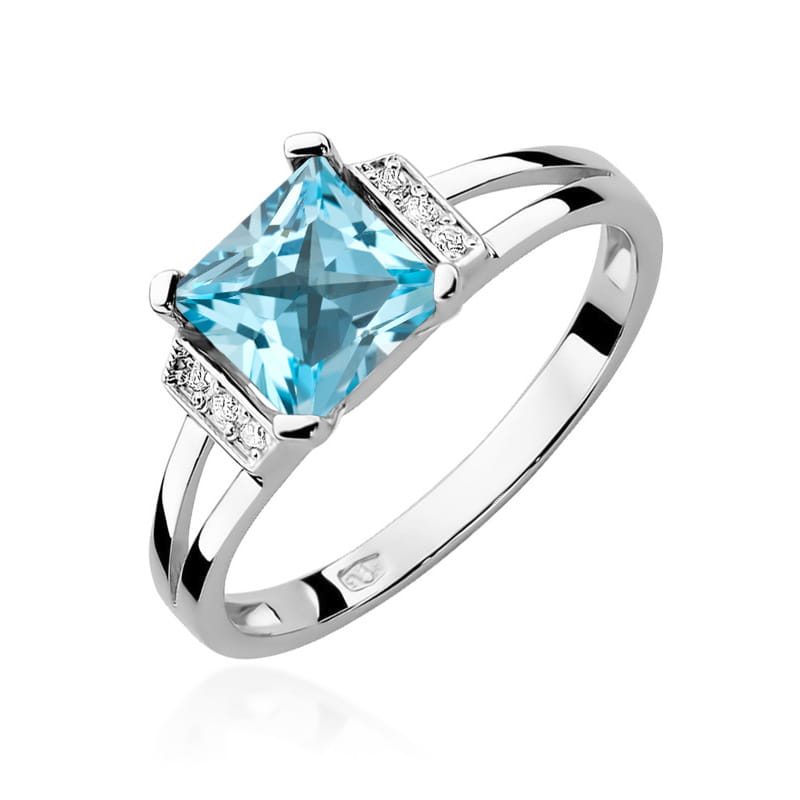 Inel Aur 9K cu Topaz Swiss 1.40 ct si Diamante Naturale 0.03 ct