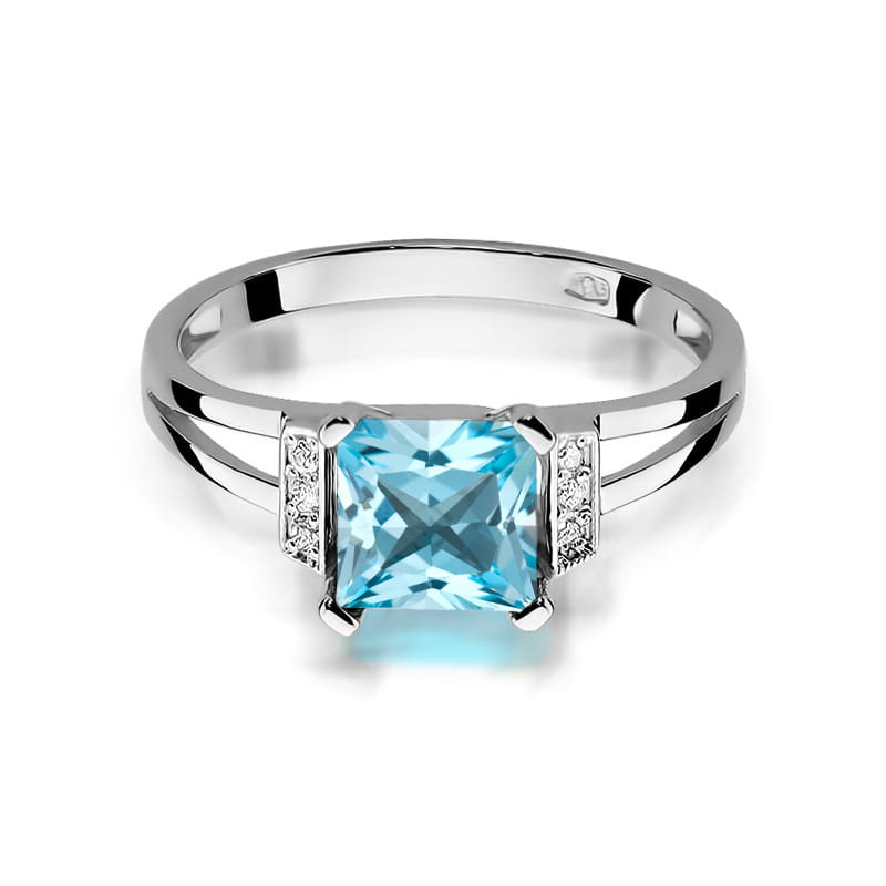 Inel Aur 9K cu Topaz Swiss 1.40 ct si Diamante Naturale 0.03 ct