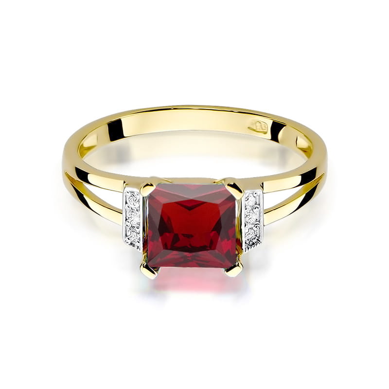 Inel Aur 9K cu Granat 1.30 ct si Diamante Naturale 0.03 ct