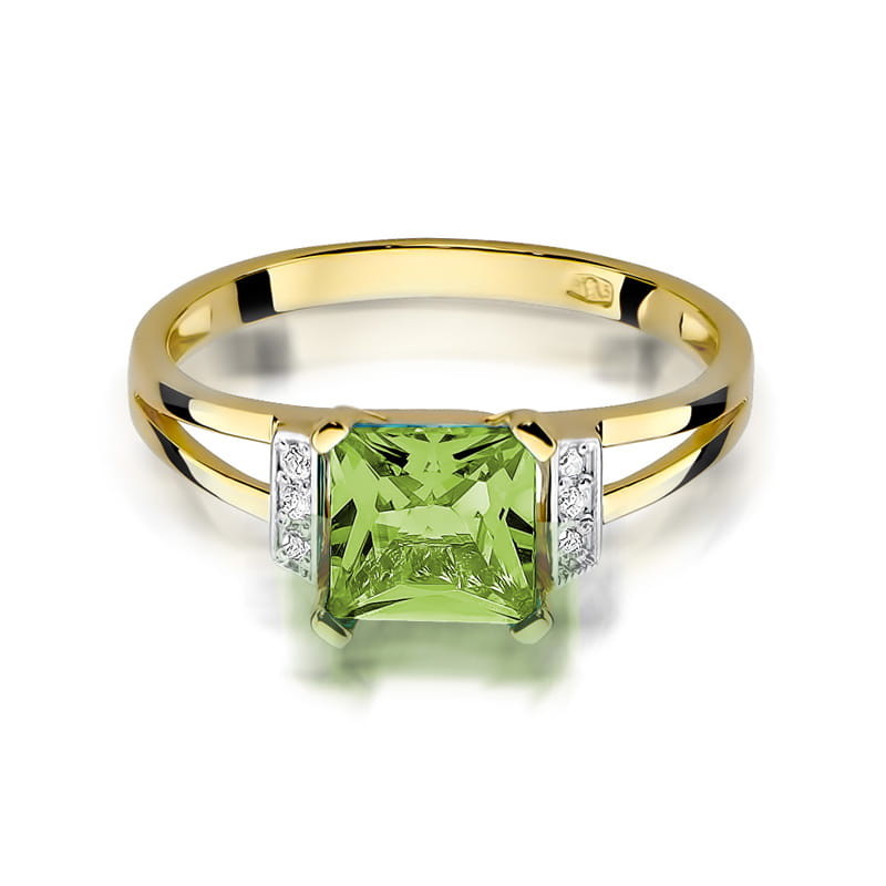 Inel Aur 9K cu Peridot 1.10 ct si Diamante Naturale 0.03 ct