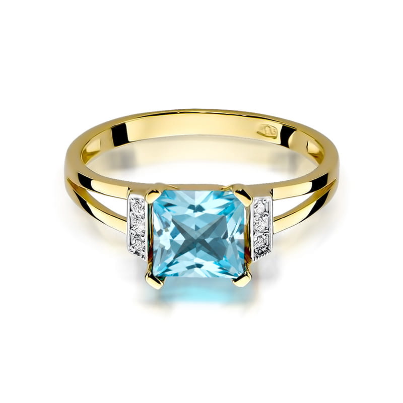 Inel Aur 9K cu Topaz Swiss 1.40 ct si Diamante Naturale 0.03 ct