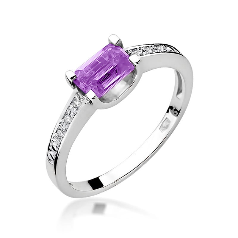 Inel Aur 9K cu Ametist 0.60 ct si Diamante Naturale 0.03 ct
