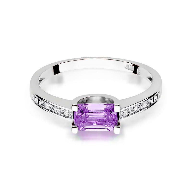 Inel Aur 9K cu Ametist 0.60 ct si Diamante Naturale 0.03 ct