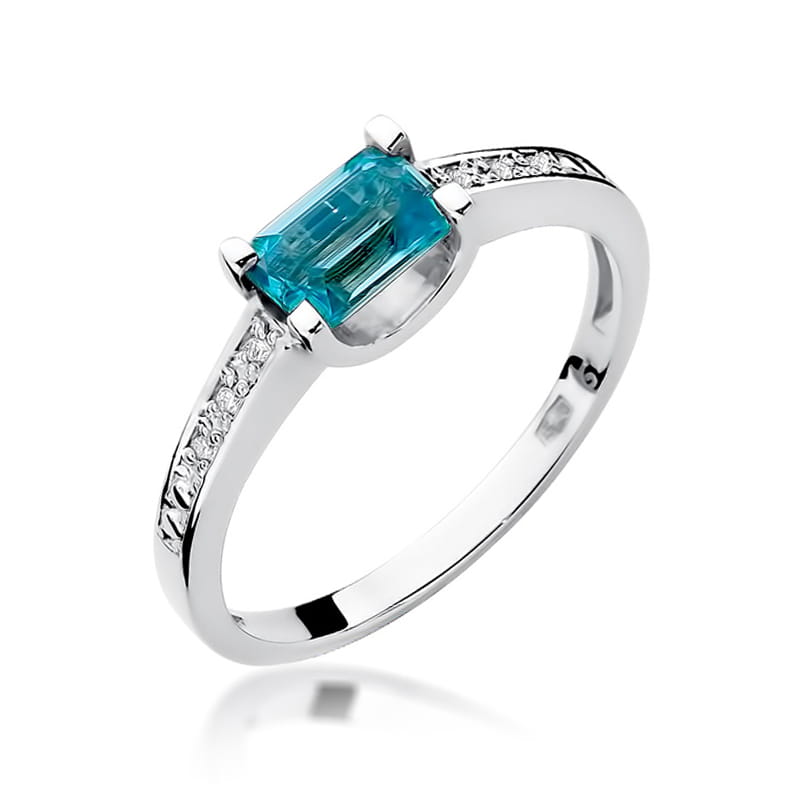 Inel Aur 9K cu Topaz Swiss 0.65 ct si Diamante Naturale 0.03 ct