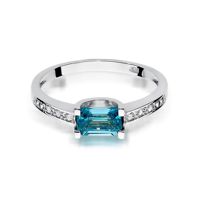 Inel Aur 9K cu Topaz Swiss 0.65 ct si Diamante Naturale 0.03 ct