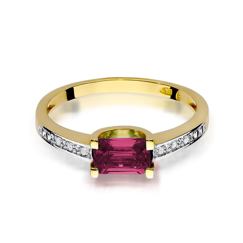 Inel Aur 9K cu Rubin 0.80 ct si Diamante Naturale 0.03 ct