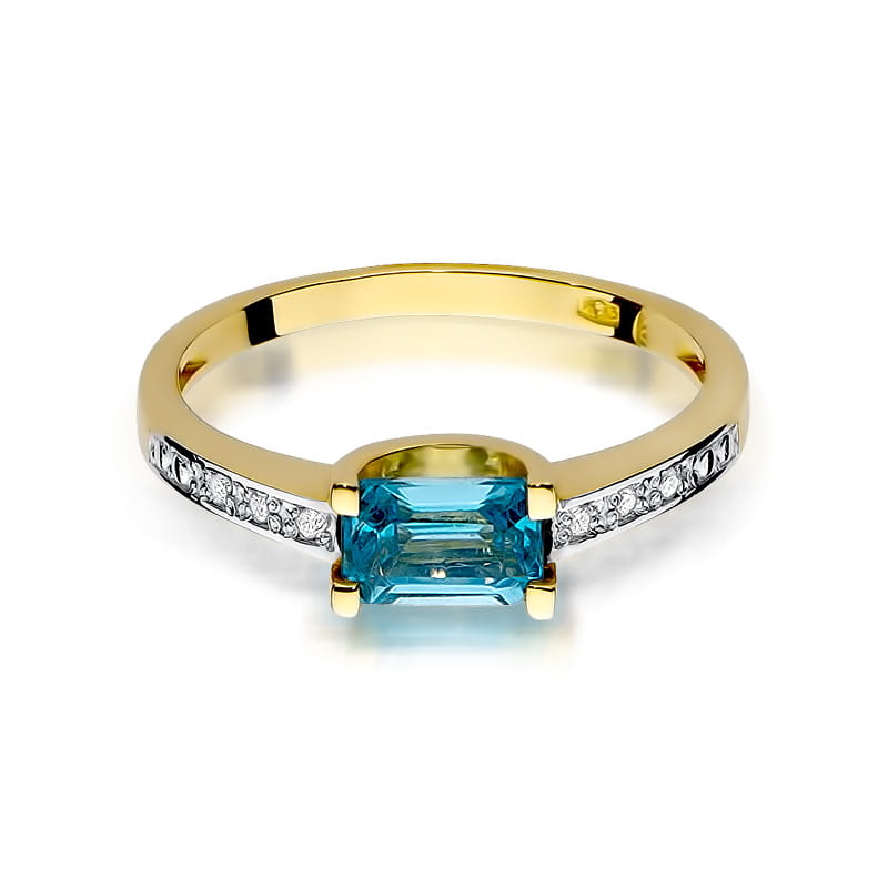 Inel Aur 9K cu Topaz Swiss 0.65 ct si Diamante Naturale 0.03 ct
