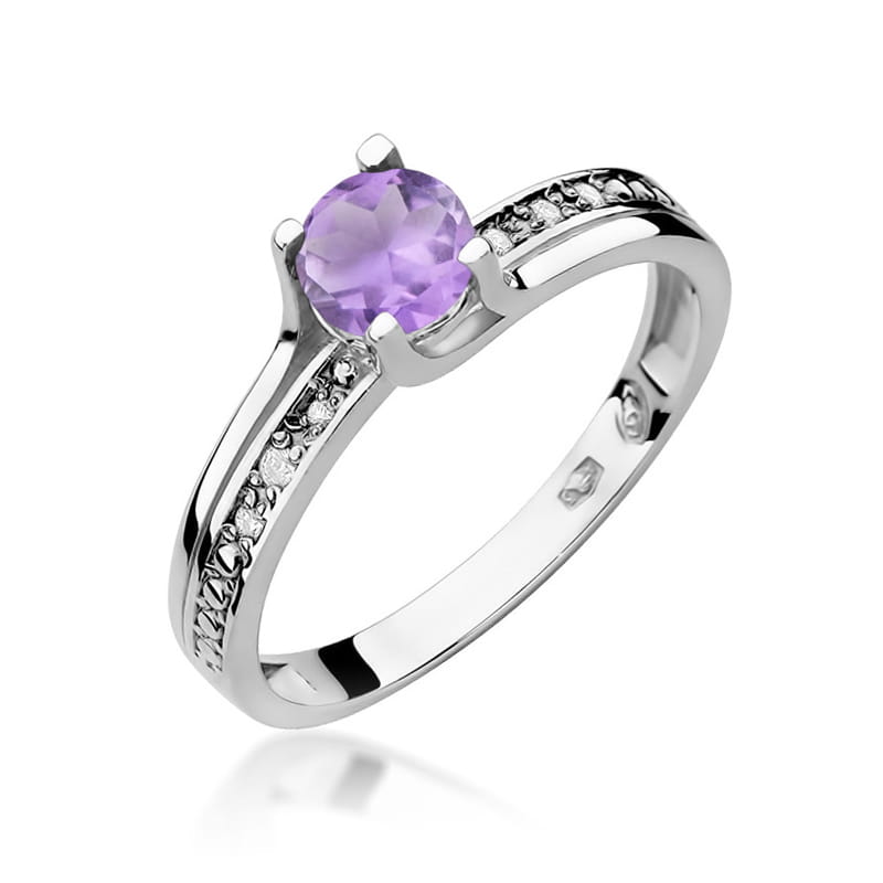 Inel Aur 9K cu Ametist 0.50 ct si Diamante Naturale 0.03 ct