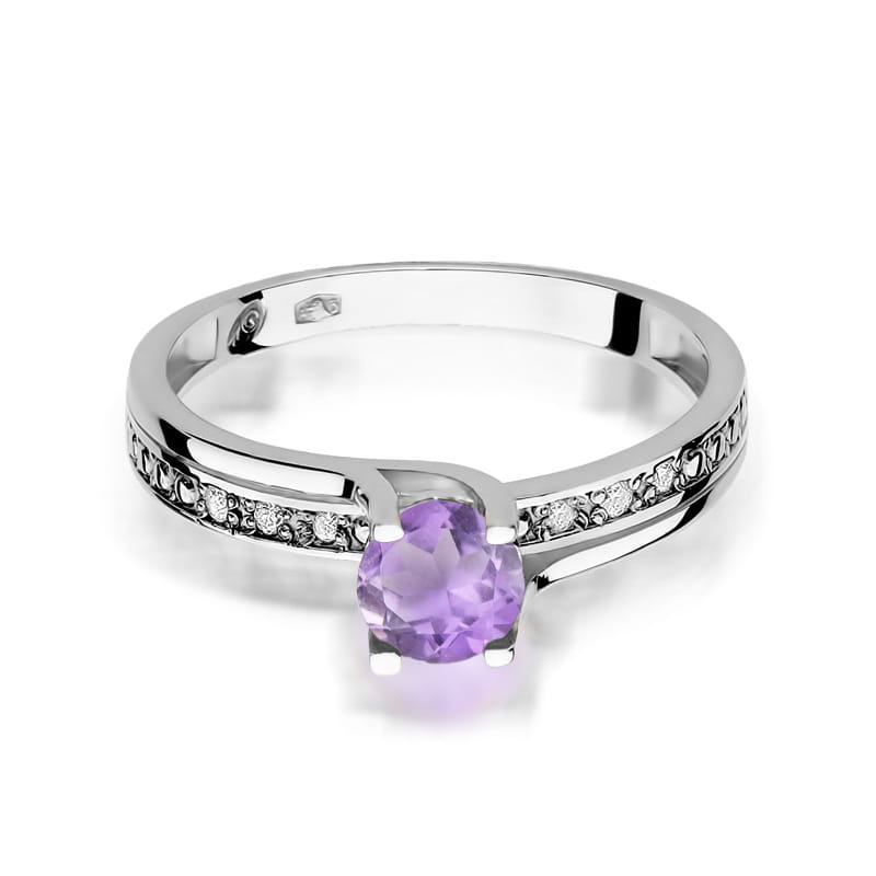 Inel Aur 9K cu Ametist 0.50 ct si Diamante Naturale 0.03 ct