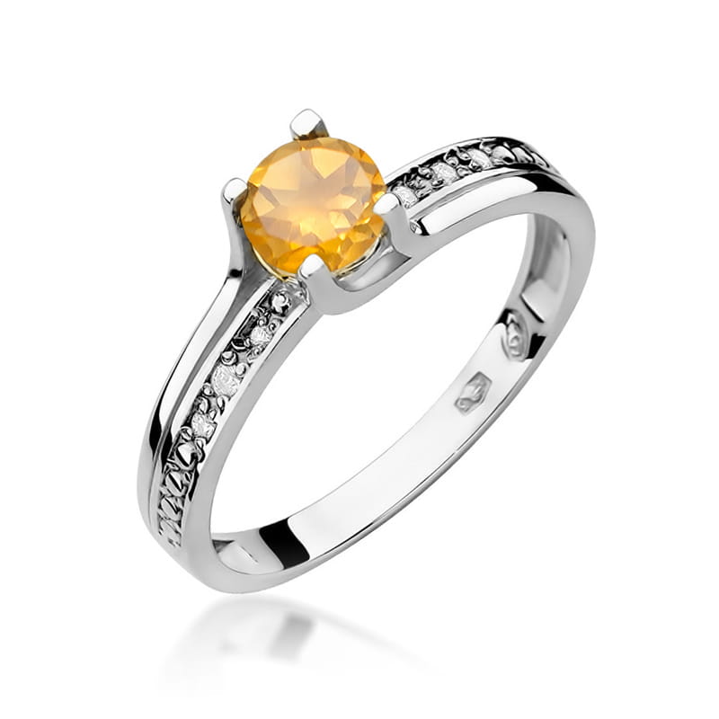 Inel Aur 9K cu Citrin 0.50 ct si Diamante Naturale 0.03 ct