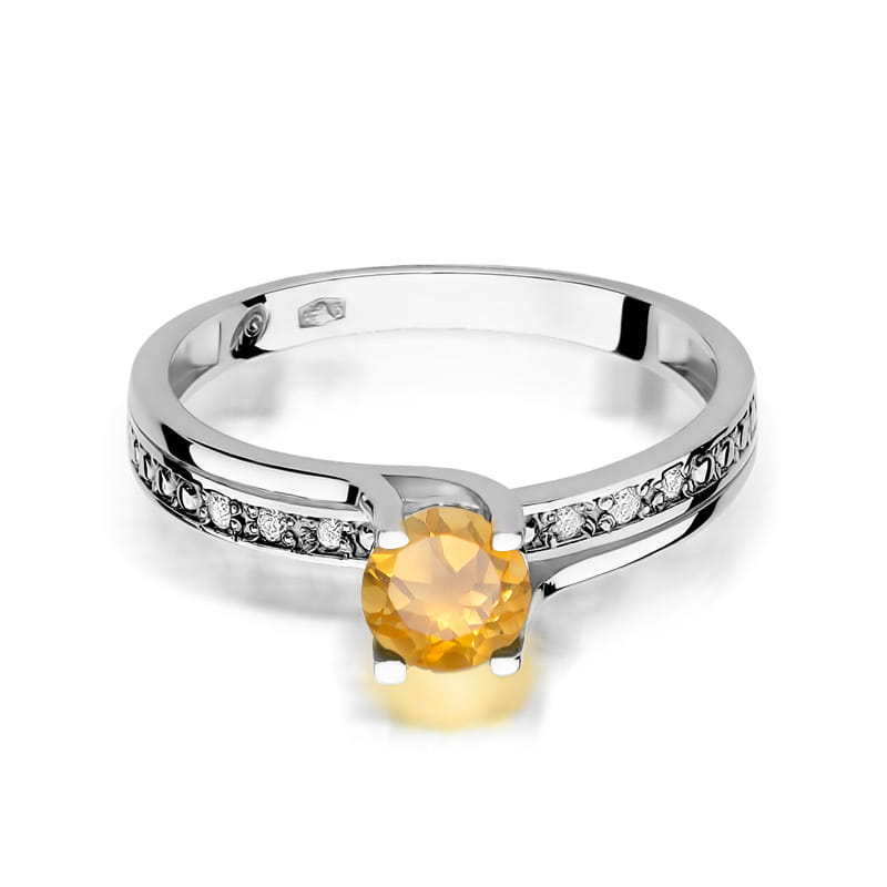Inel Aur 9K cu Citrin 0.50 ct si Diamante Naturale 0.03 ct