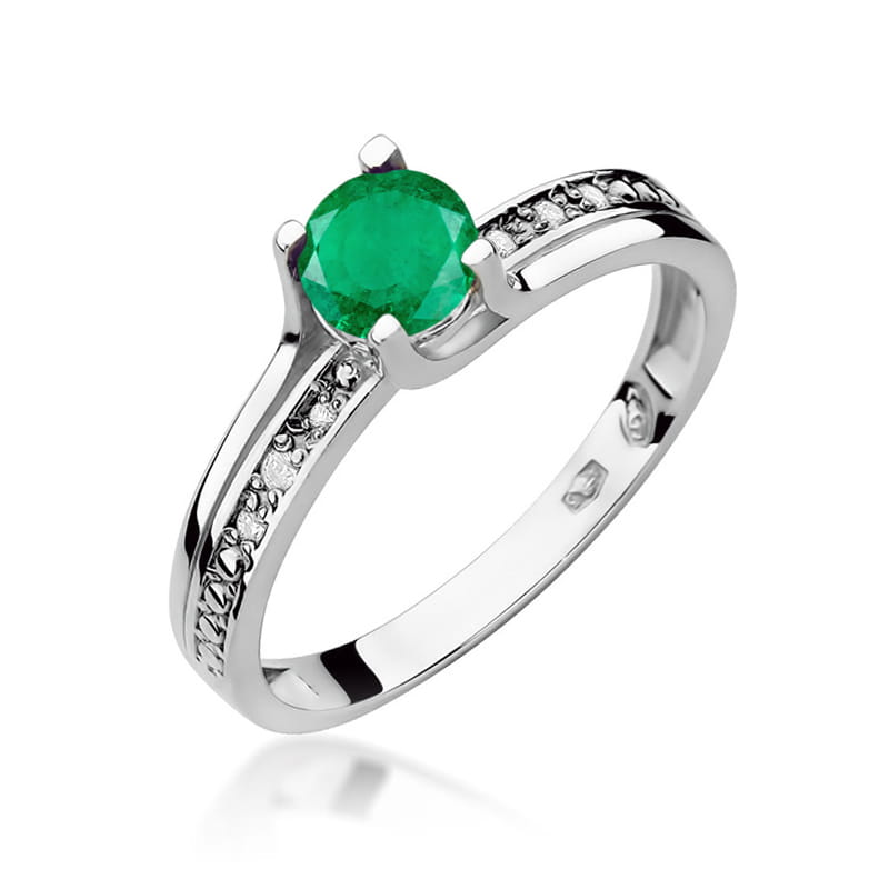 Inel Aur 9K cu Smarald 0.50 ct si Diamante Naturale 0.03 ct