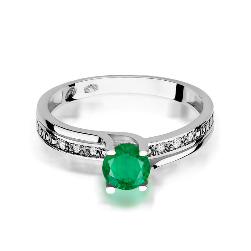 Inel Aur 9K cu Smarald 0.50 ct si Diamante Naturale 0.03 ct