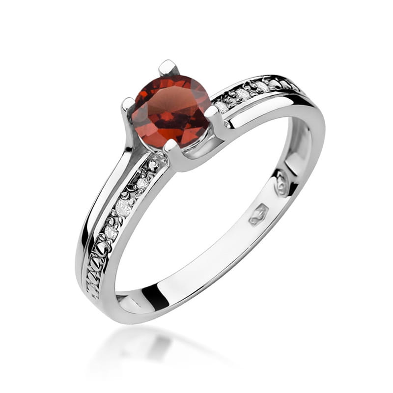 Inel Aur 9K cu Granat 0.60 ct si Diamante Naturale 0.03 ct