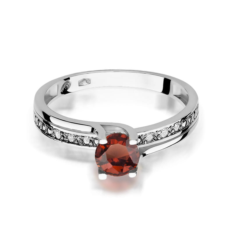Inel Aur 9K cu Granat 0.60 ct si Diamante Naturale 0.03 ct