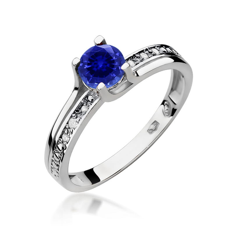 Inel Aur 9K cu Safir 0.50 ct si Diamante Naturale 0.03 ct