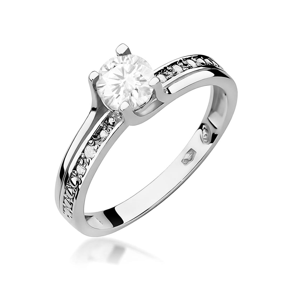 Inel Aur 9K cu Safir Alb 0.50 ct si Diamante Naturale 0.03 ct