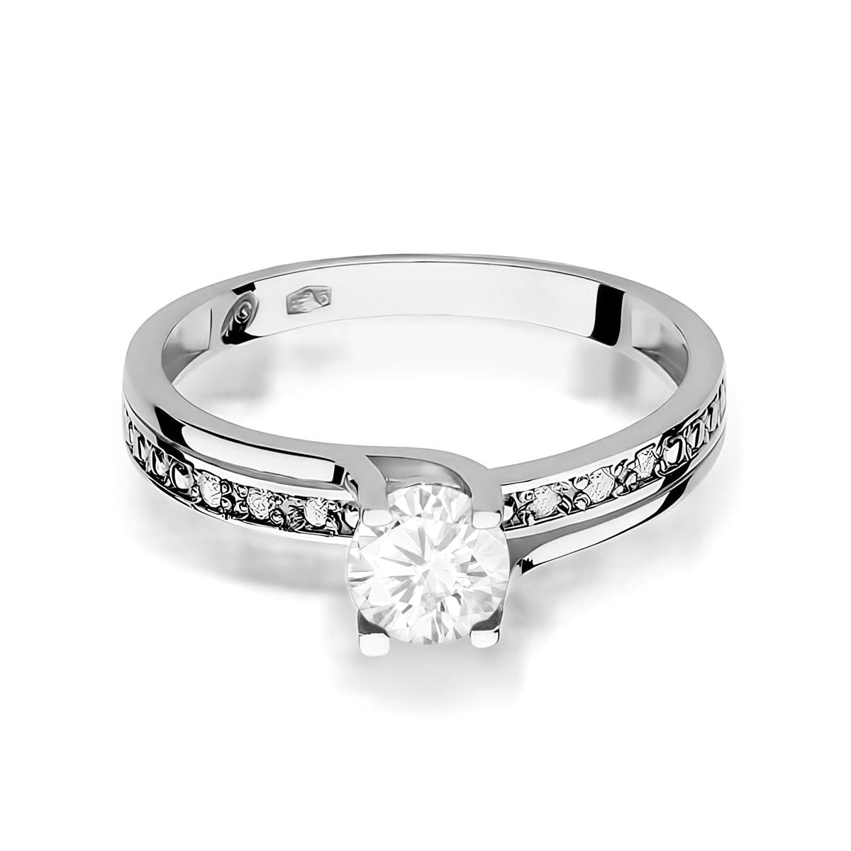 Inel Aur 9K cu Safir Alb 0.50 ct si Diamante Naturale 0.03 ct