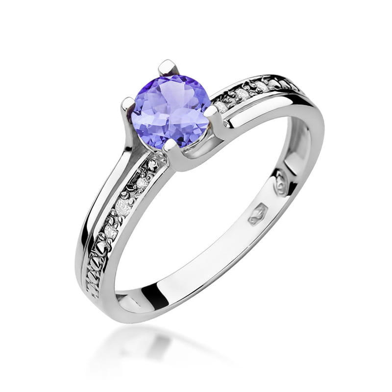 Inel Aur 9K cu Tanzanit 0.50 ct si Diamante Naturale 0.03 ct