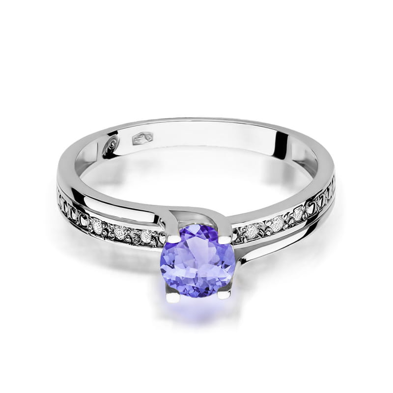 Inel Aur 9K cu Tanzanit 0.50 ct si Diamante Naturale 0.03 ct