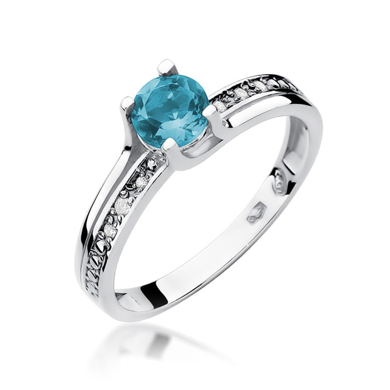 Inel Aur 9K cu Topaz Swiss 0.50 ct si Diamante Naturale 0.03 ct