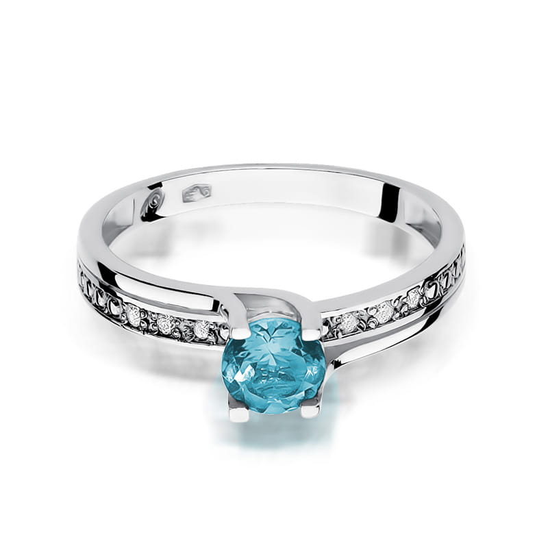 Inel Aur 9K cu Topaz Swiss 0.50 ct si Diamante Naturale 0.03 ct