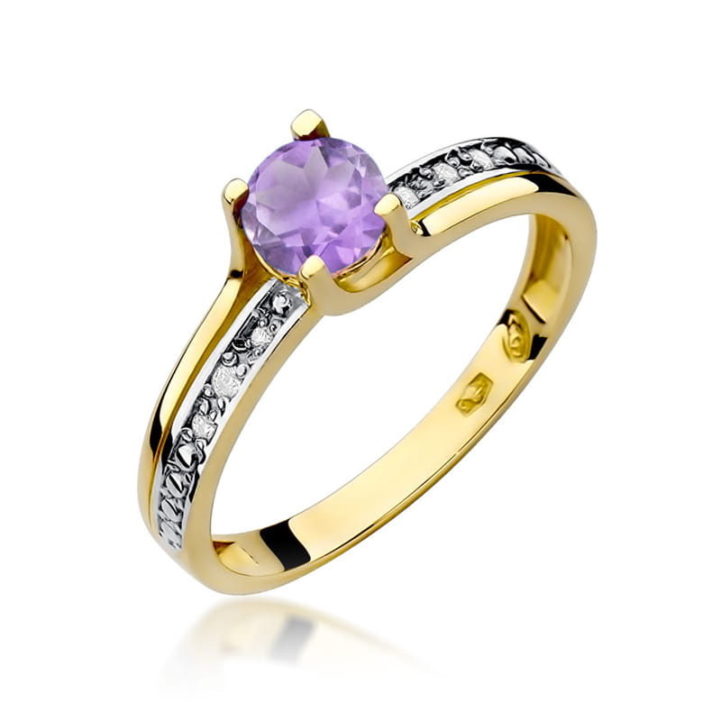 Inel Aur 9K cu Ametist 0.50 ct si Diamante Naturale 0.03 ct