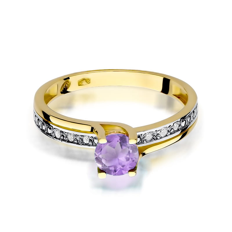 Inel Aur 9K cu Ametist 0.50 ct si Diamante Naturale 0.03 ct