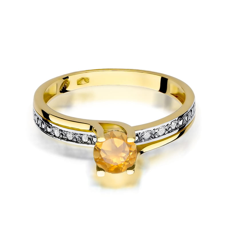 Inel Aur 9K cu Citrin 0.50 ct si Diamante Naturale 0.03 ct