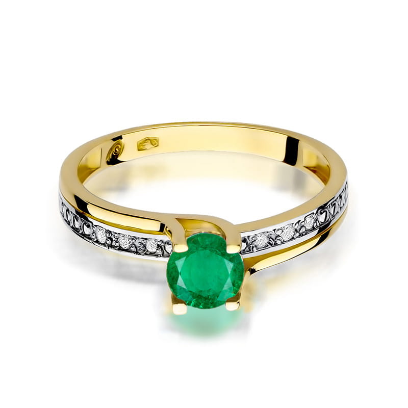Inel Aur 9K cu Smarald 0.50 ct si Diamante Naturale 0.03 ct