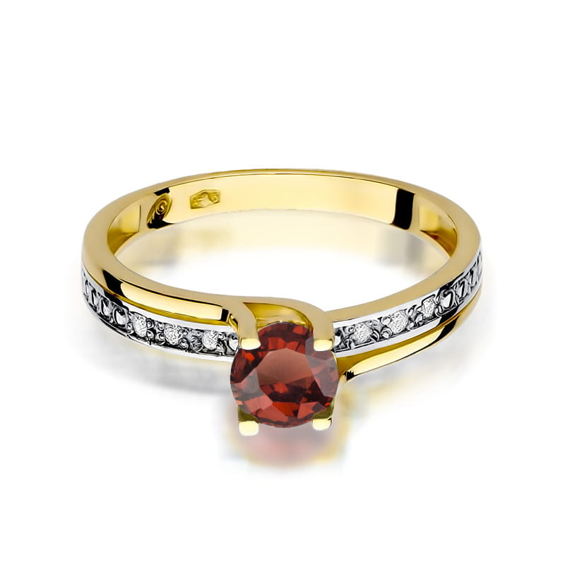 Inel Aur 9K cu Granat 0.60 ct si Diamante Naturale 0.03 ct