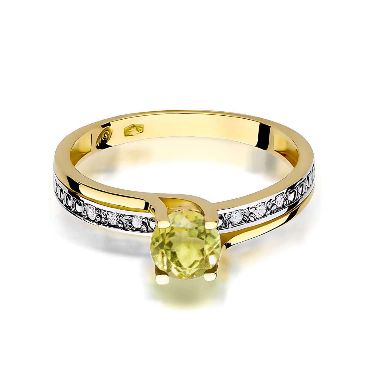Inel Aur 9K cu Peridot 0.60 ct si Diamante Naturale 0.03 ct